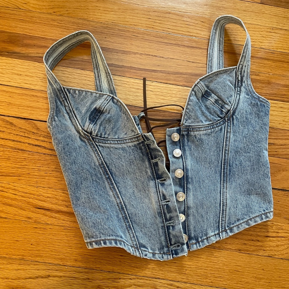 Princess Polly Light Blue Faux-Denim Bustier Camisole